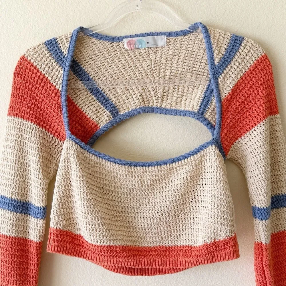 Free People Love Me Long Sleeve Fauxchet Striped Knit Sweater